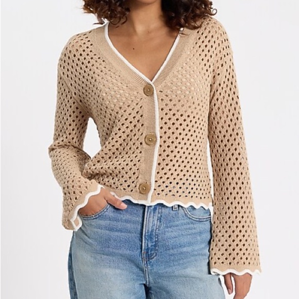 Express Light Brown Open-Knit Cardigan — NWT